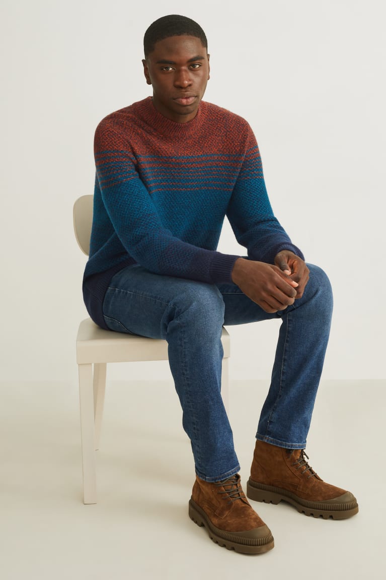 Orange / Dark Blue C&A Wool Blend Recycled Men's Jumper | XYVZK-9147