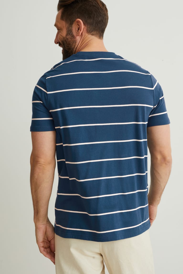 Petrol C&A Striped Men's T-shirts | LHNTR-9708