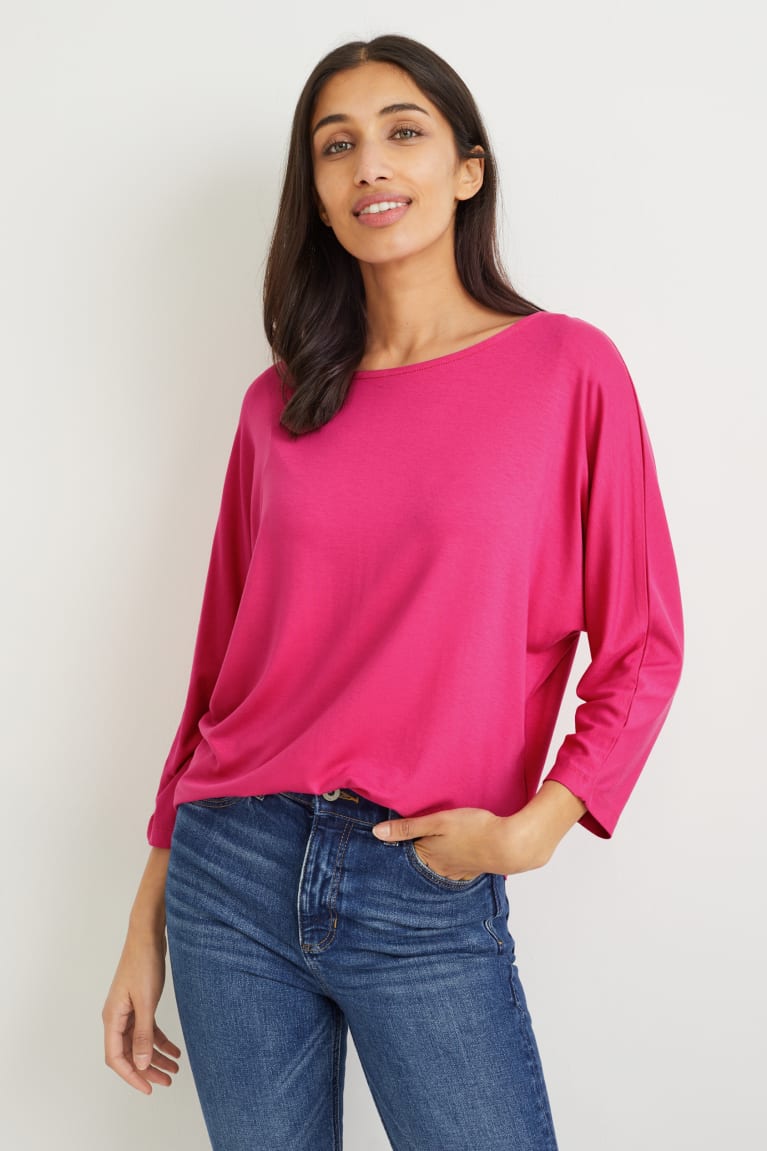 Pink C&A Basic Long Sleeve With Lenzing™ Ecovero™ Women\'s Top | GJIOP-4025