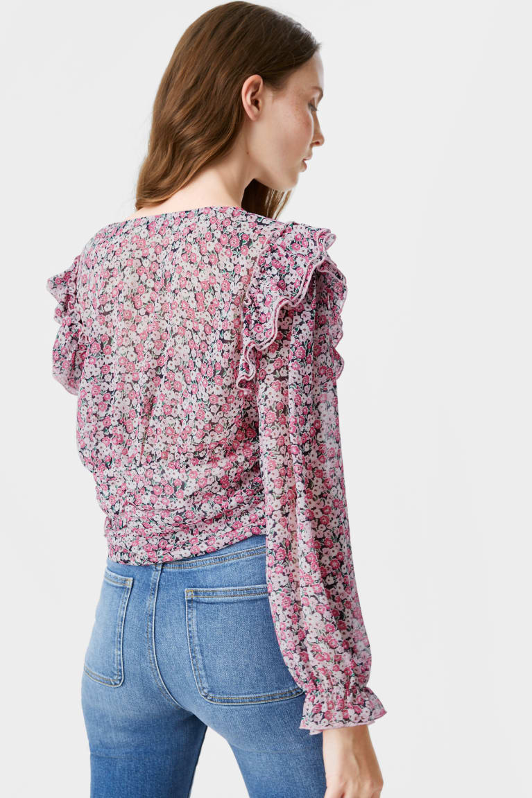 Pink C&A Clockhouse Chiffon Floral Women's Blouses | DAMZV-7092