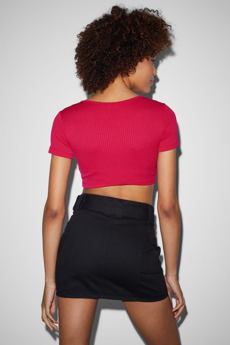 Pink C&A Clockhouse Cropped Women's T-shirts | CZTGJ-8019