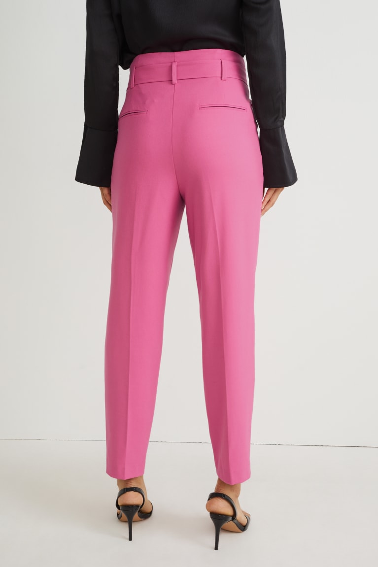 Pink C&A Cloth High Waist Slim Fit Women's Trousers | KXBMW-9658