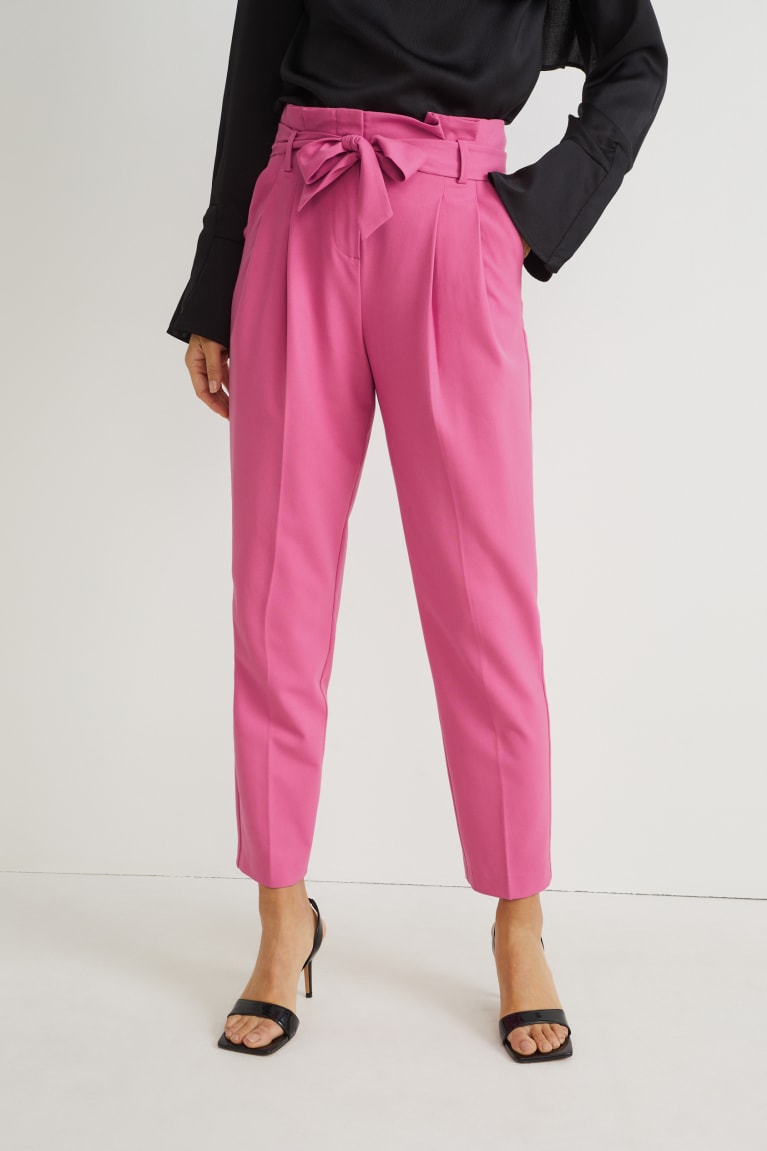 Pink C&A Cloth High Waist Slim Fit Women's Trousers | KXBMW-9658