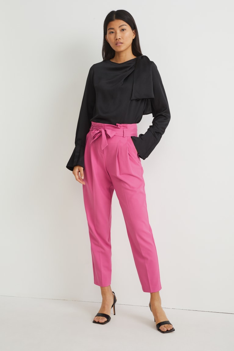 Pink C&A Cloth High Waist Slim Fit Women\'s Trousers | KXBMW-9658