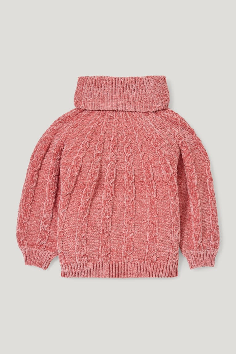 Pink C&A Polo Neck Recycled Cable Knit Pattern Girls' Jumper | JMIRC-2083