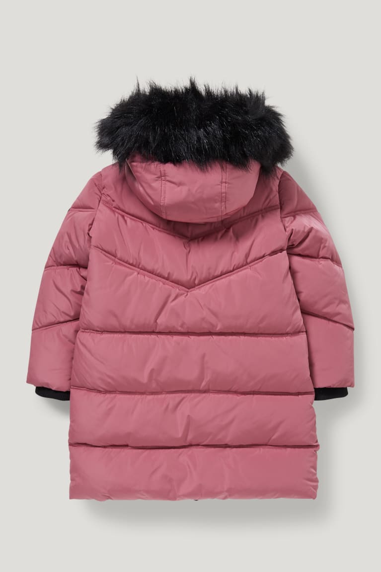 Pink C&A Quilted With Hood And Faux Fur Trim Recycled Girls' Jackets | FRXCT-5879