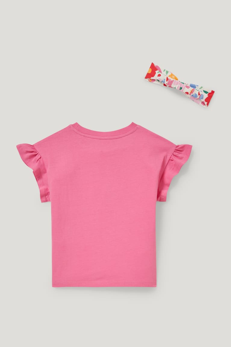 Pink C&A Set Sleeve And Hairband 2 Piece Floral Girls' T-shirts | XJQBL-5039