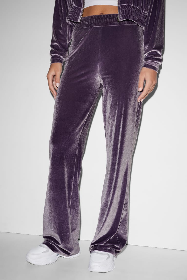 Purple C&A Clockhouse Velvet Joggers Women's Trousers | XPGSD-5641