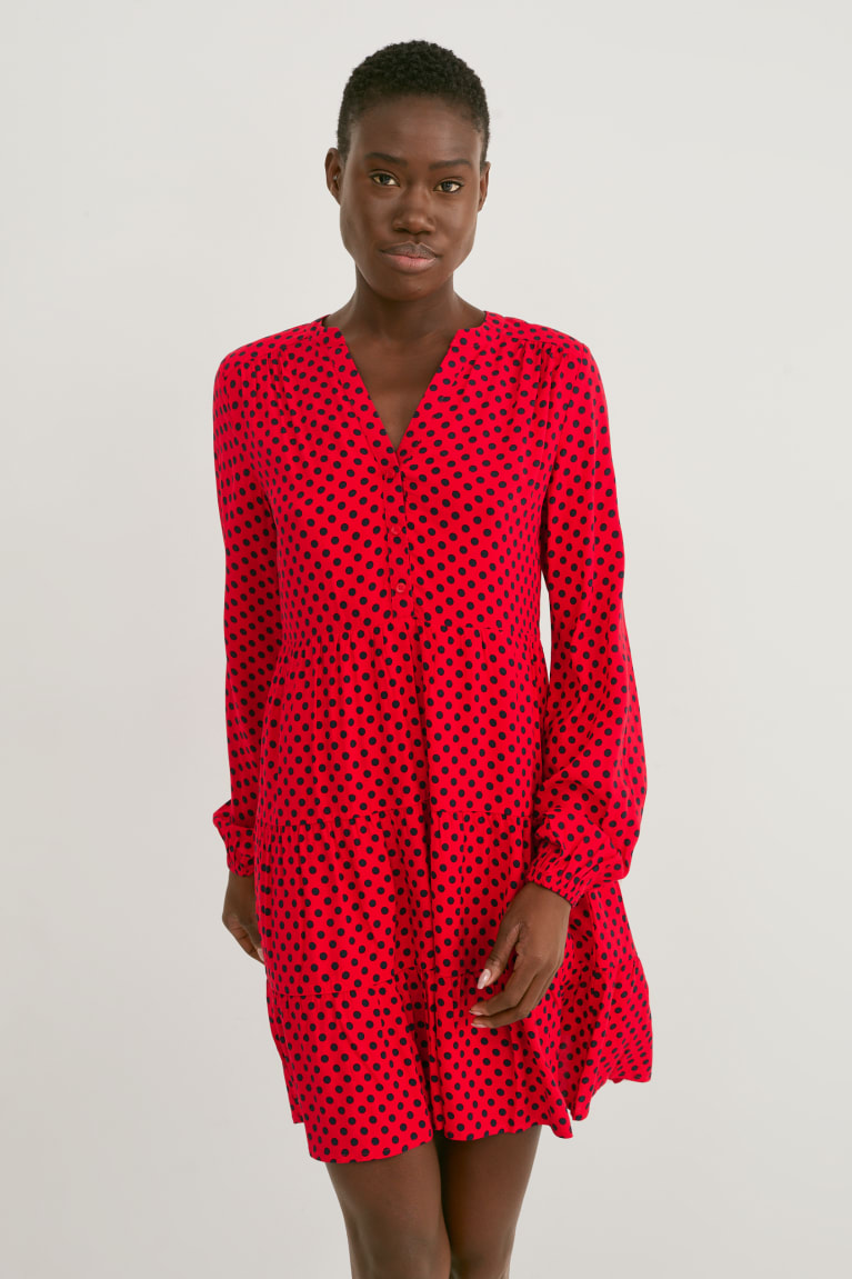 Red C&A A-line Polka Dot Women\'s Dress | TBRAQ-4905