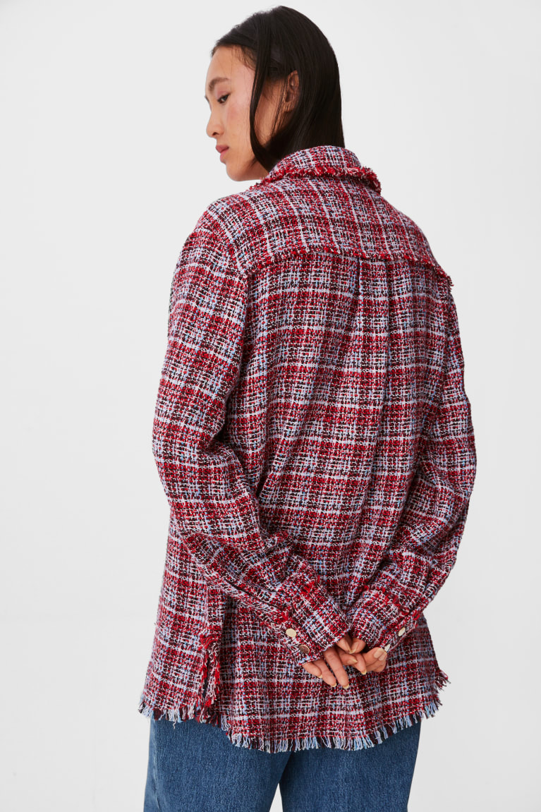 Red C&A Bouclé Shacket Check Women's Jackets | HSBAC-2049