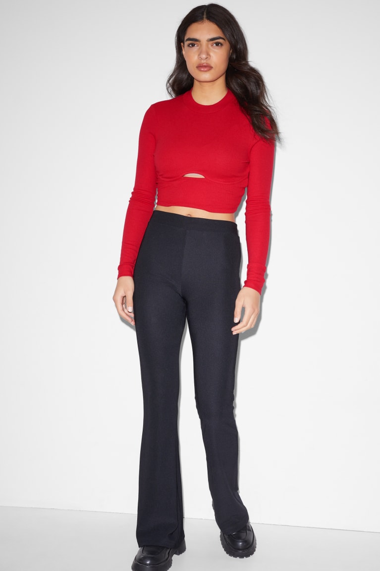 Red C&A Clockhouse Cropped Long Sleeve Women's Top | DAWGO-5910