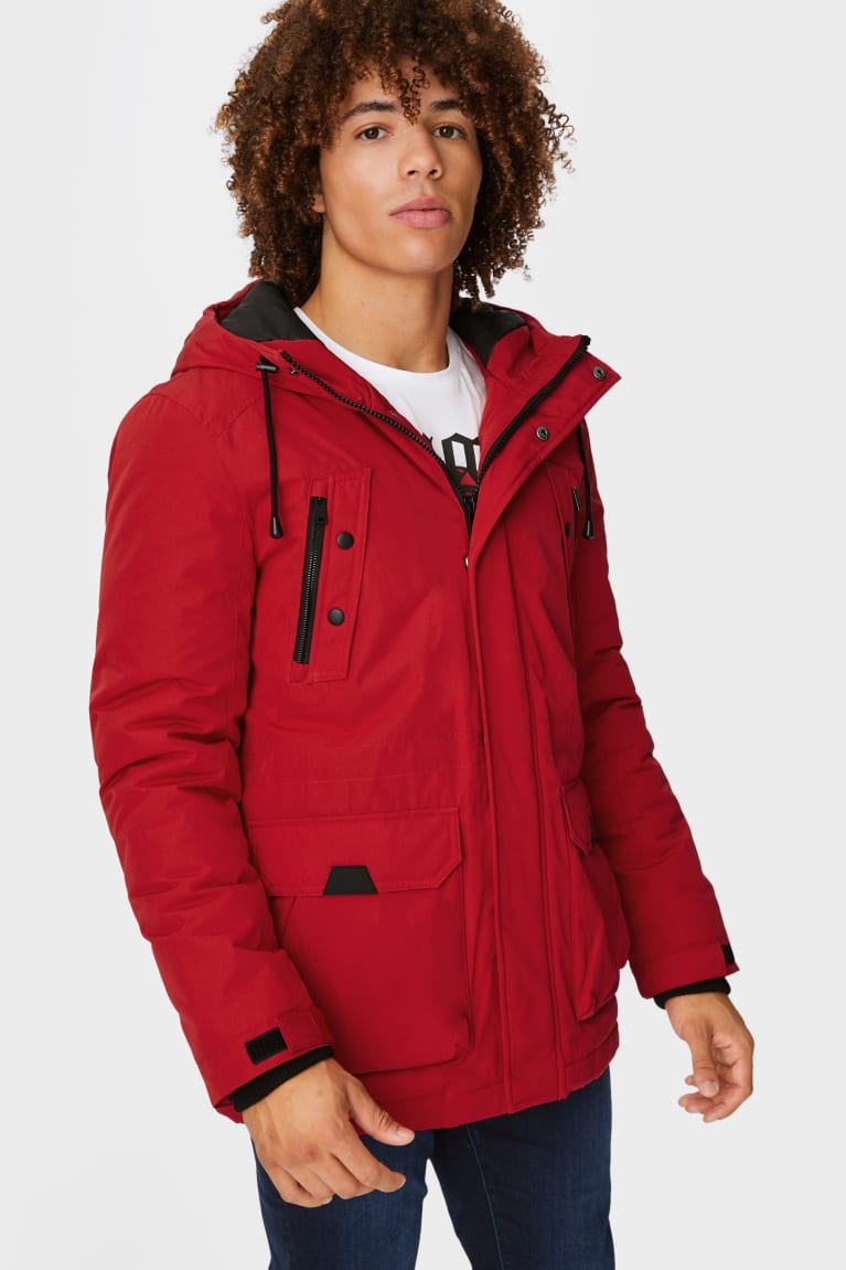 Red C&A Clockhouse Parka With Hood Recycled Men\'s Jackets | KLTQN-6729