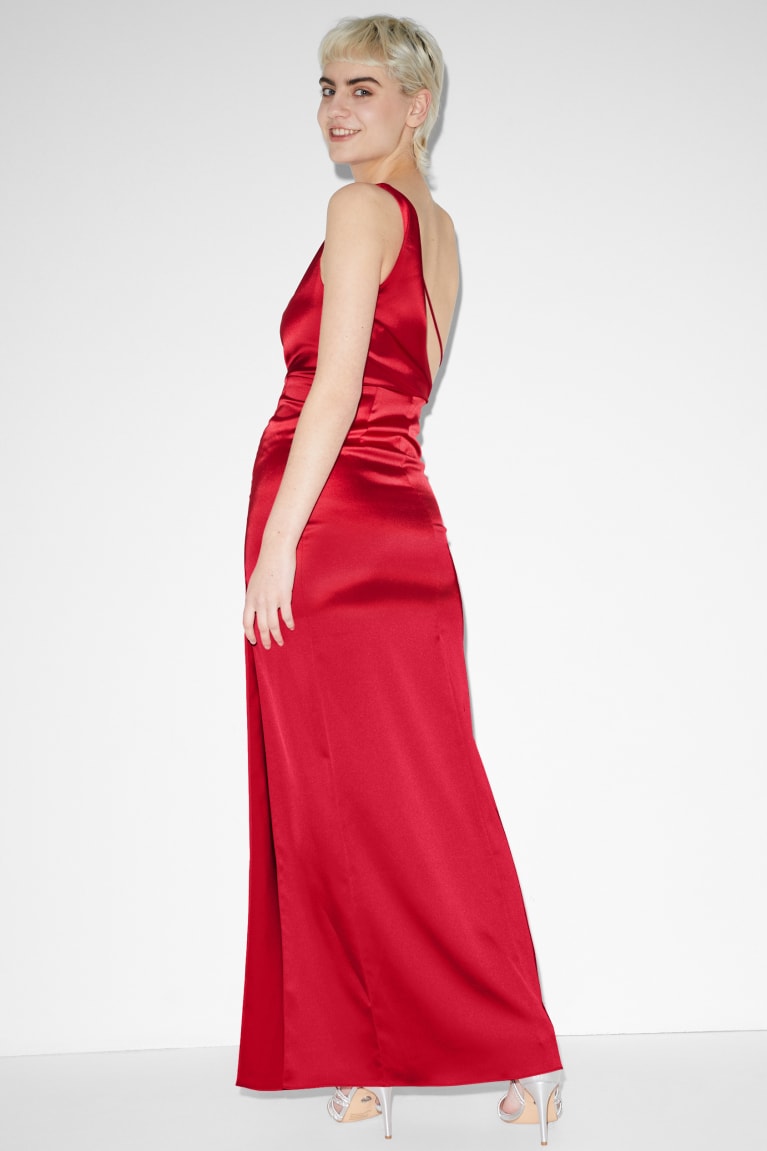 Red C&A Clockhouse Satin Partywear Women's Dress | IDRQT-3859