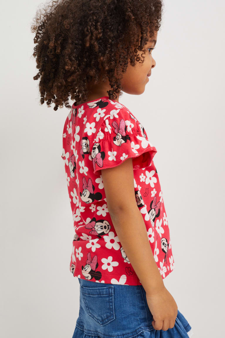 Red C&A Minnie Mouse Sleeve Floral Girls' T-shirts | TBOPK-6459