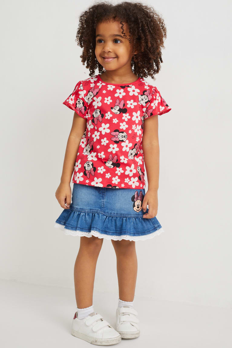 Red C&A Minnie Mouse Sleeve Floral Girls' T-shirts | TBOPK-6459