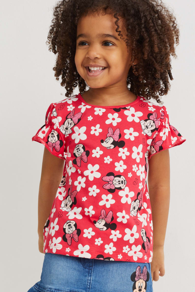 Red C&A Minnie Mouse Sleeve Floral Girls\' T-shirts | TBOPK-6459