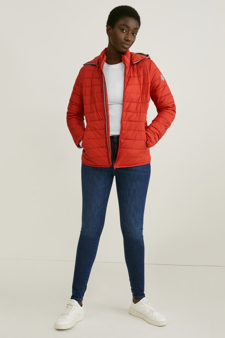 Red C&A Quilted With Hood Bionic-finish®eco Women's Jackets | AHVBZ-5341