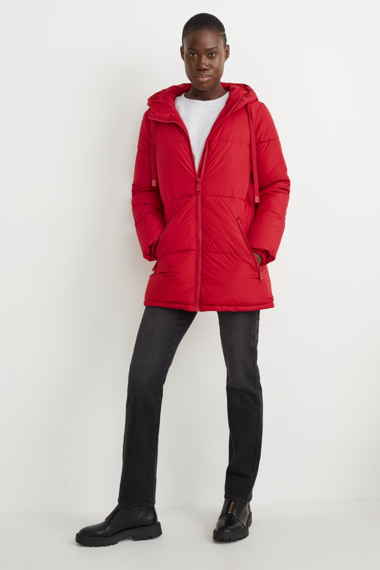 Red C&A Quilted With Hood Bionic-finish®eco Women's Jackets | SMHFZ-4538