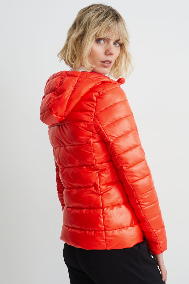 Red C&A Quilted With Hood Recycled Women's Jackets | UQBKC-8659