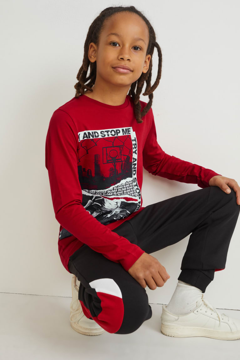 Red C&A Set Long Sleeve And Joggers 2 Piece Boys\' Top | JQKTA-1236