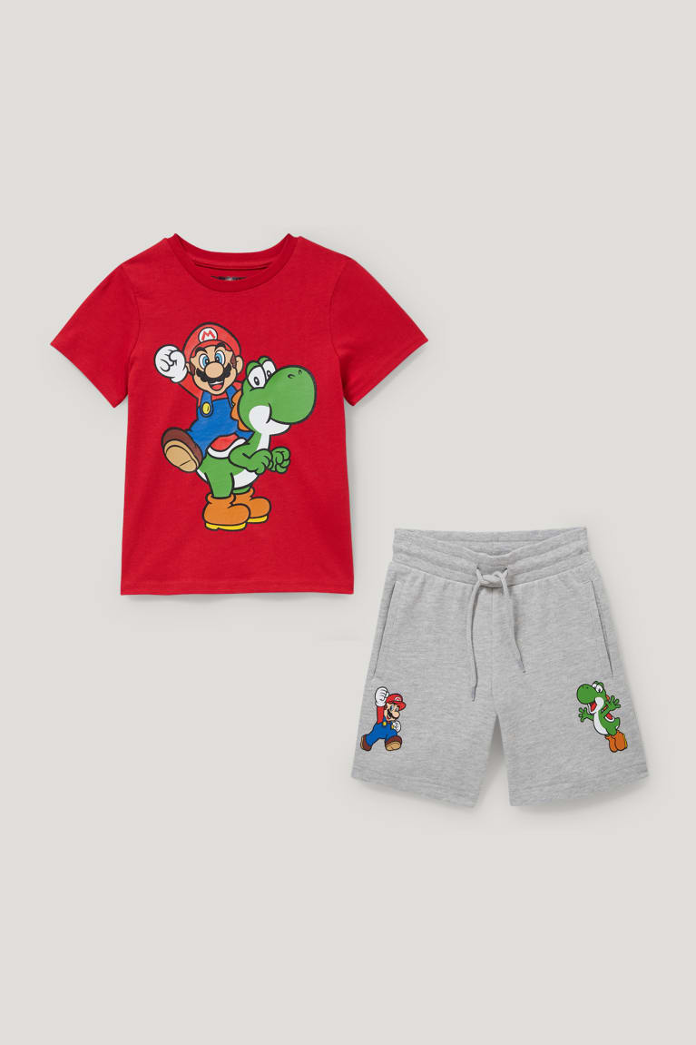 Red C&A Super Mario Set Sleeve And Sweat 2 Piece Boys' T-shirts | BVTCD-9238