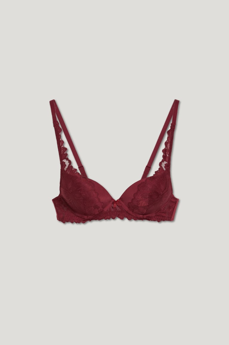 Red C&A Underwire Bra Plunge Padded Women's Underwear | LIYZM-1382