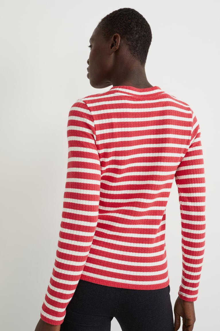 Red / Creme White C&A Long Sleeve Striped Women's Top | QOLXJ-4860