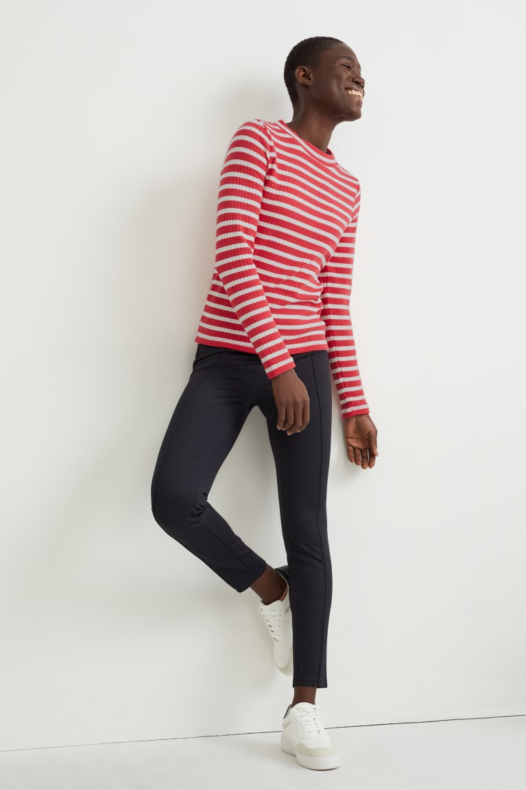 Red / Creme White C&A Long Sleeve Striped Women's Top | QOLXJ-4860