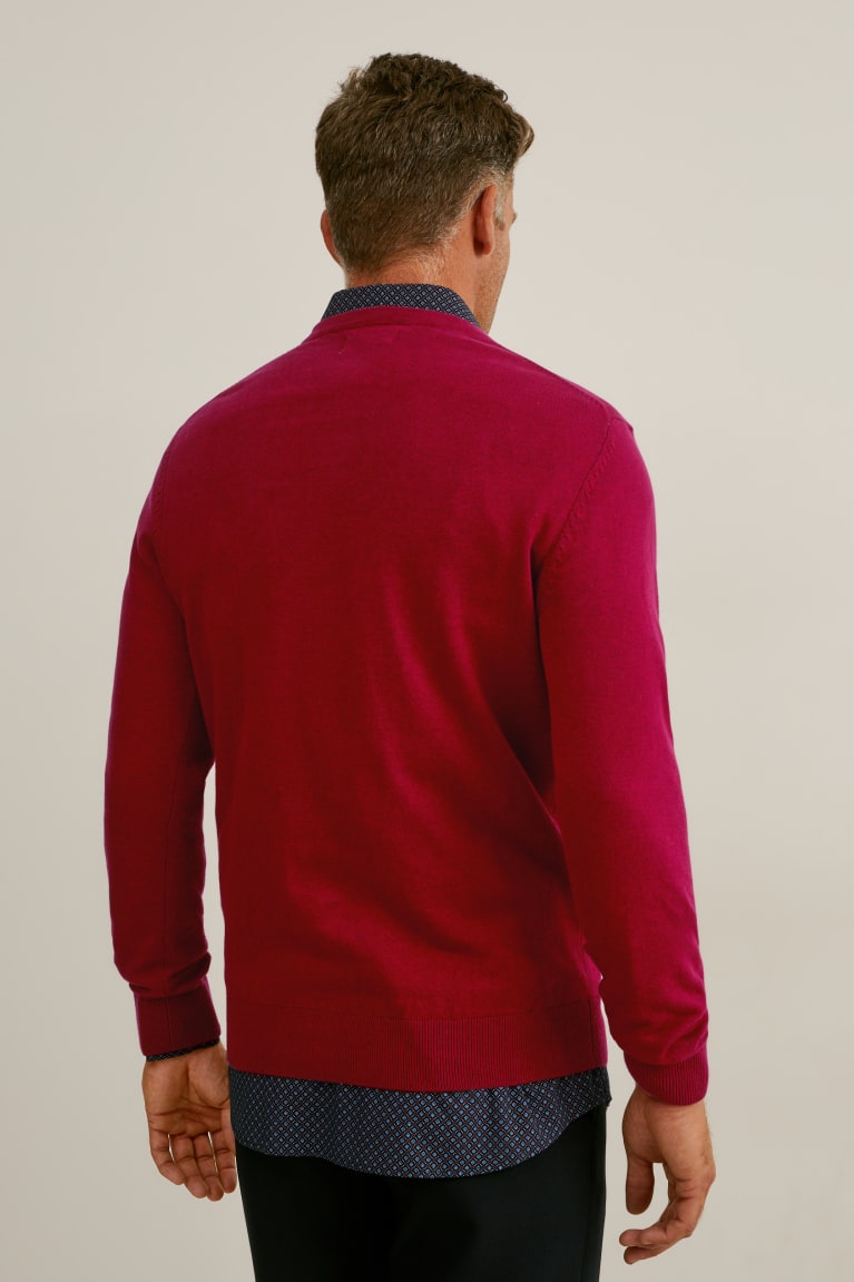 Red / Dark Blue C&A And Regular Fit Easy-iron Men's Jumper | XJONZ-6845