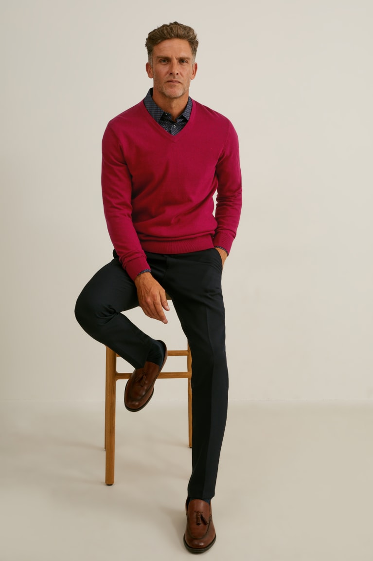 Red / Dark Blue C&A And Regular Fit Easy-iron Men's Jumper | XJONZ-6845