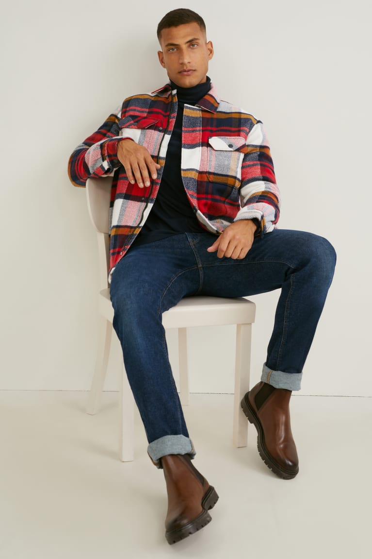 Red / Dark Blue C&A Check Men's Jackets | AUWVH-7612