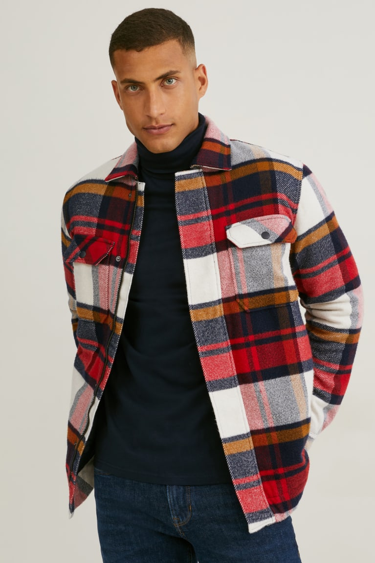 Red / Dark Blue C&A Check Men\'s Jackets | AUWVH-7612