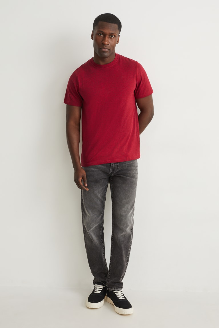 Red Melange C&A With Organic Cotton Men's T-shirts | BLKTS-3610