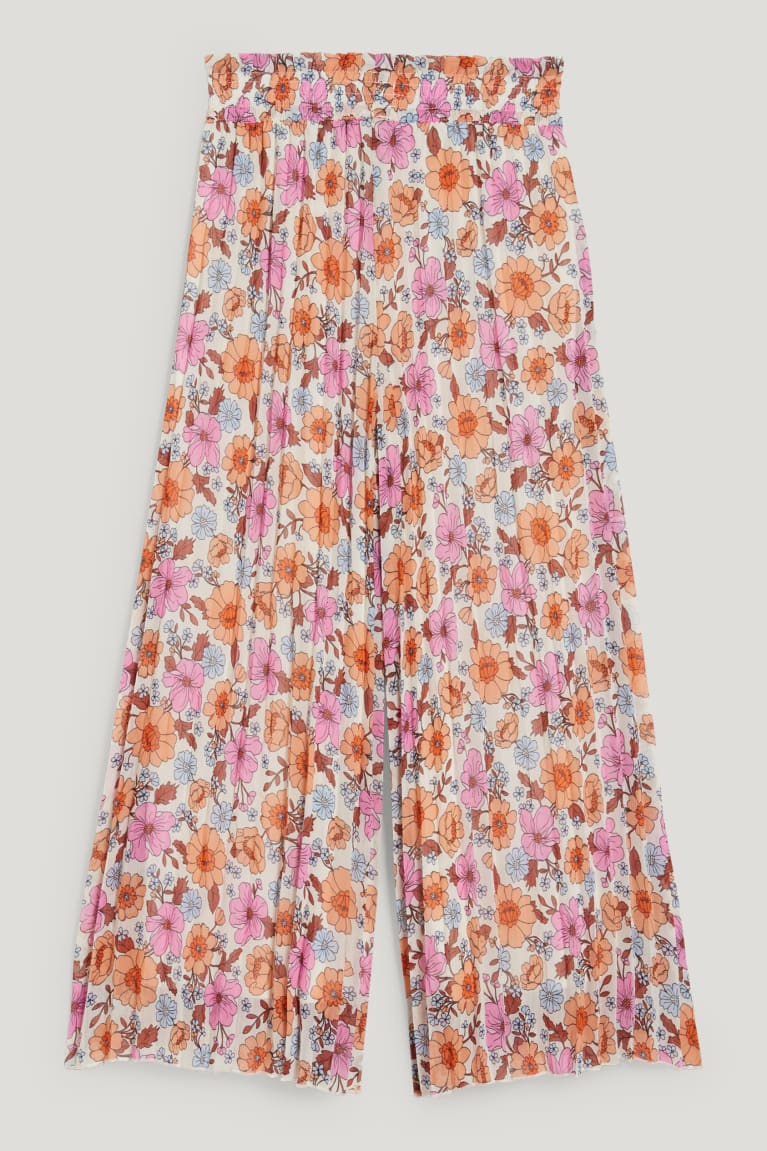 Rose C&A Pleated Floral Girls' Trousers | NYLHB-6789