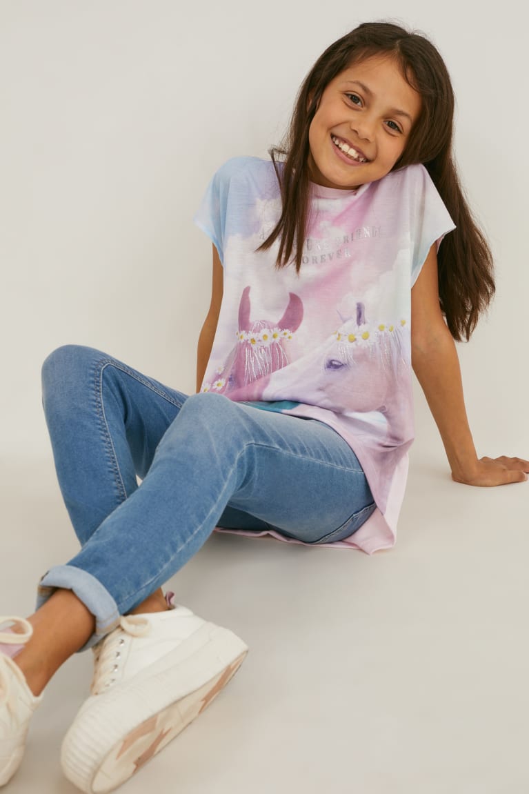 Rose C&A Set Sleeve And Scrunchie 2 Piece Shiny Girls' T-shirts | LYNMJ-1047