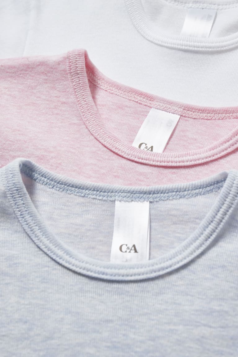 Rose / Light Blue C&A Multipack Of 3 Vest With Organic Cotton Girls' T-shirts | PSNWJ-5471