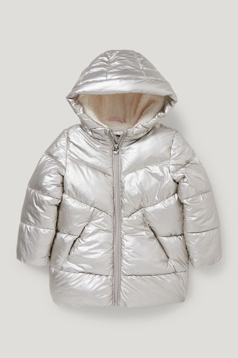 Silver C&A Quilted With Hood Shiny Girls\' Jackets | ZSLIY-8657