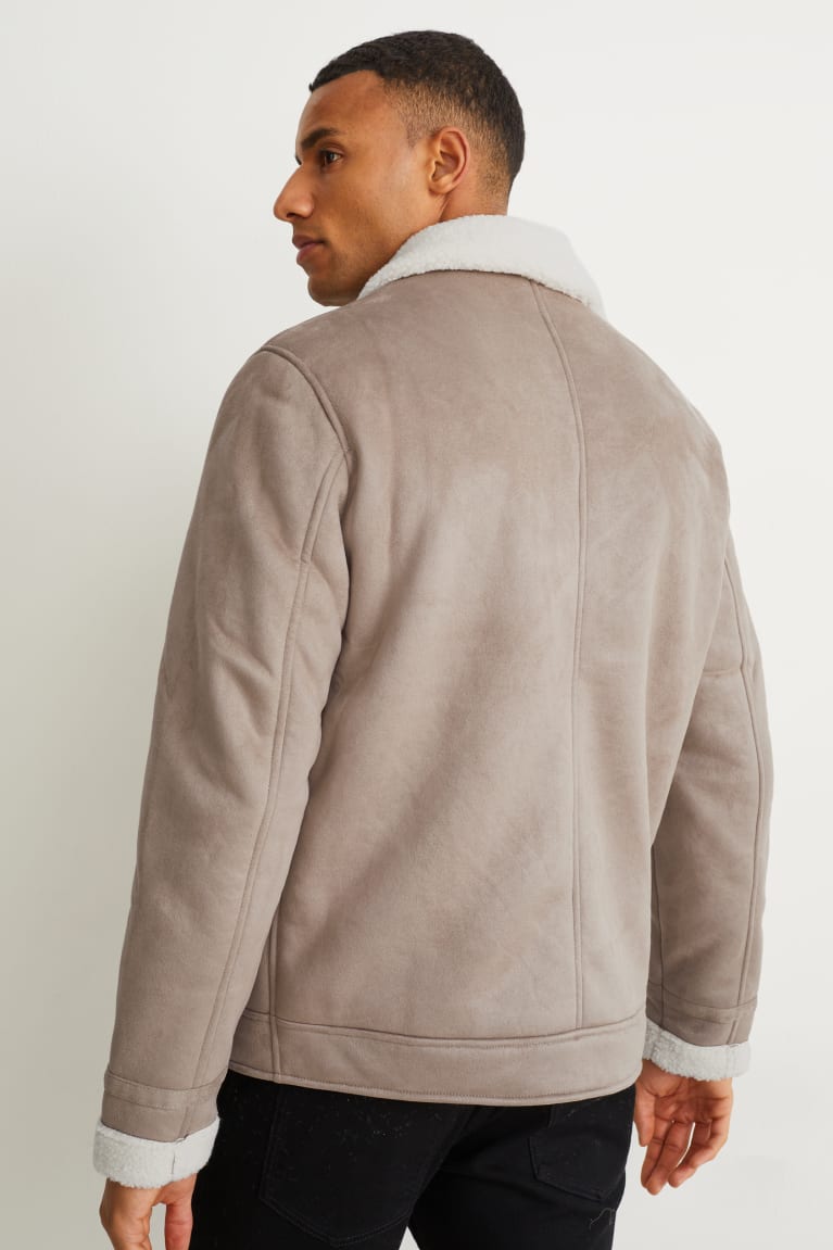 Taupe C&A Shearling Faux Suede Men's Jackets | HPOQD-5362