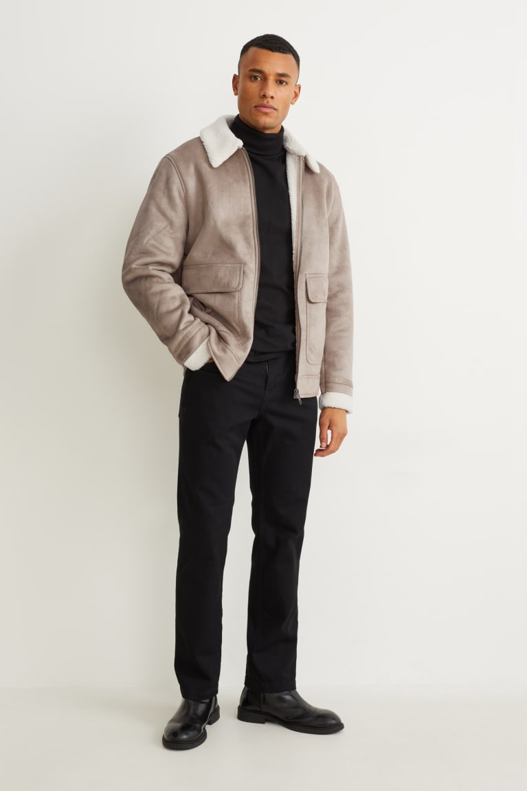 Taupe C&A Shearling Faux Suede Men's Jackets | HPOQD-5362