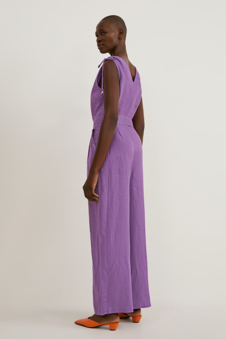 Violet C&A Linen Women's Jumpsuit | AZFEI-3628