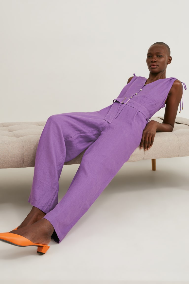 Violet C&A Linen Women\'s Jumpsuit | AZFEI-3628