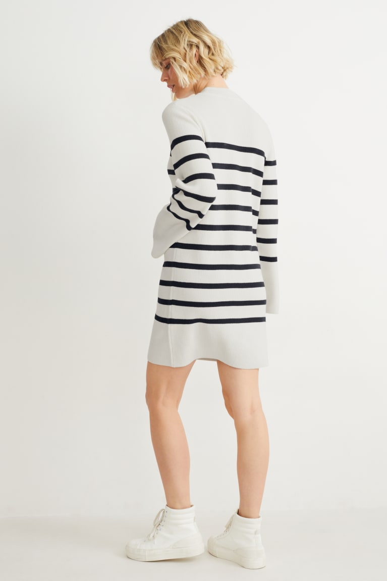 White / Black C&A Knitted Striped Women's Dress | AXZRS-8461