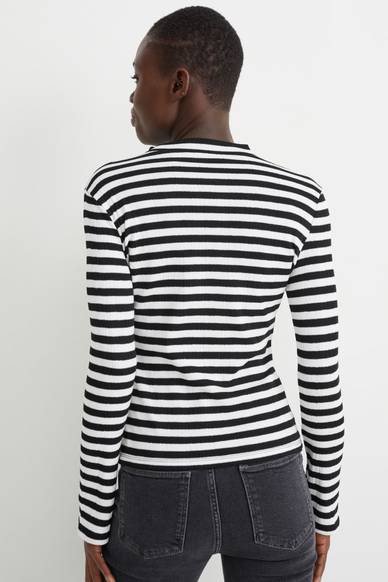 White / Black C&A Long Sleeve Striped Women's Top | XJCPF-1527