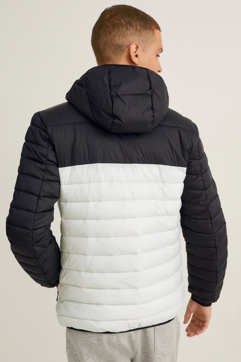 White / Black C&A Quilted With Hood Recycled Men's Jackets | GNZXJ-8670