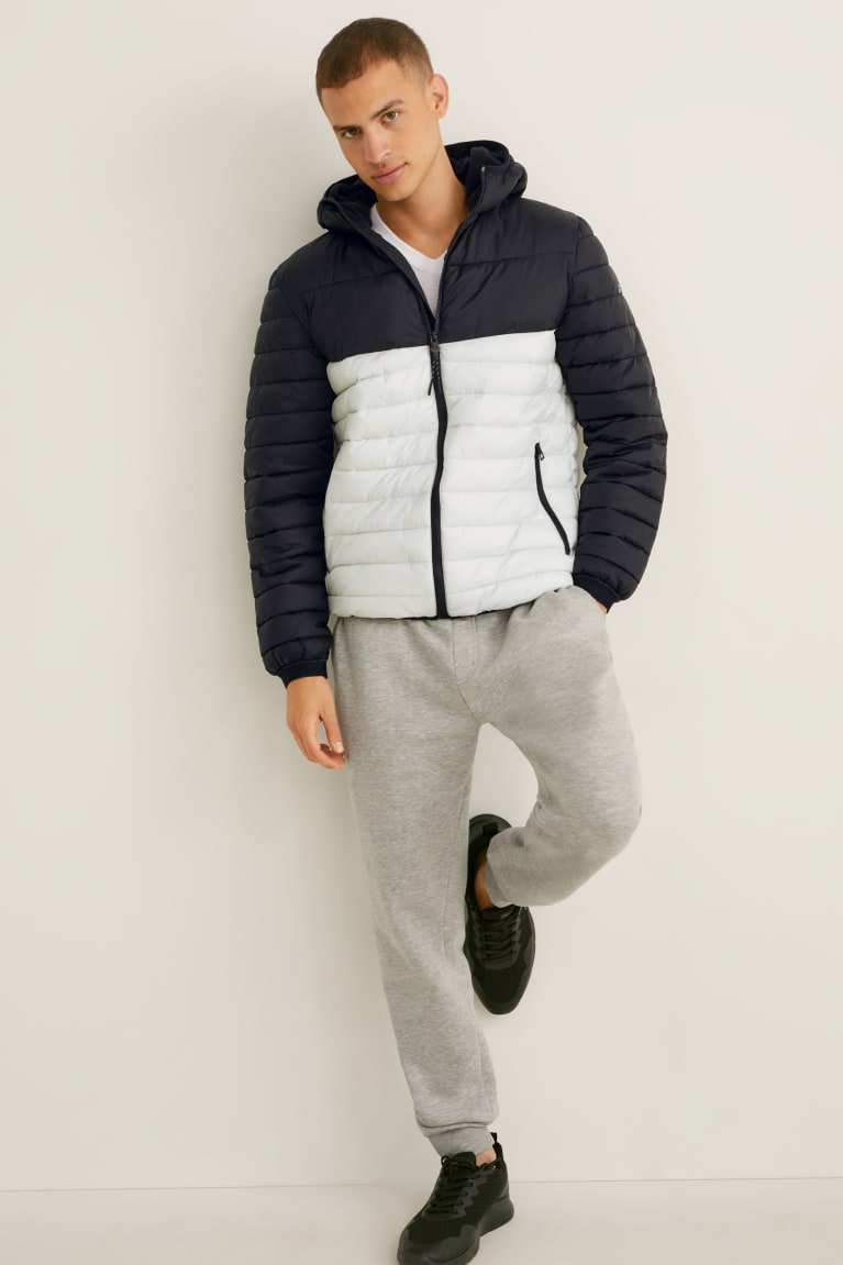 White / Black C&A Quilted With Hood Recycled Men's Jackets | GNZXJ-8670