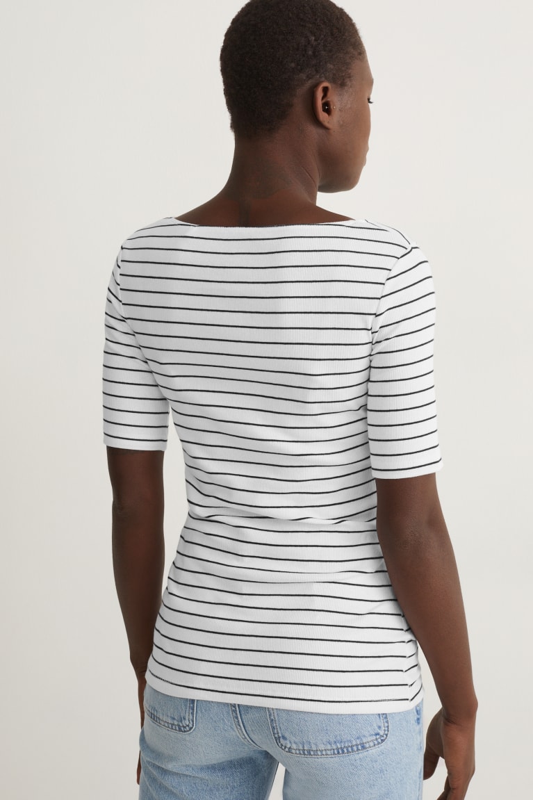 White / Black C&A Striped Women's T-shirts | MIOHV-6928