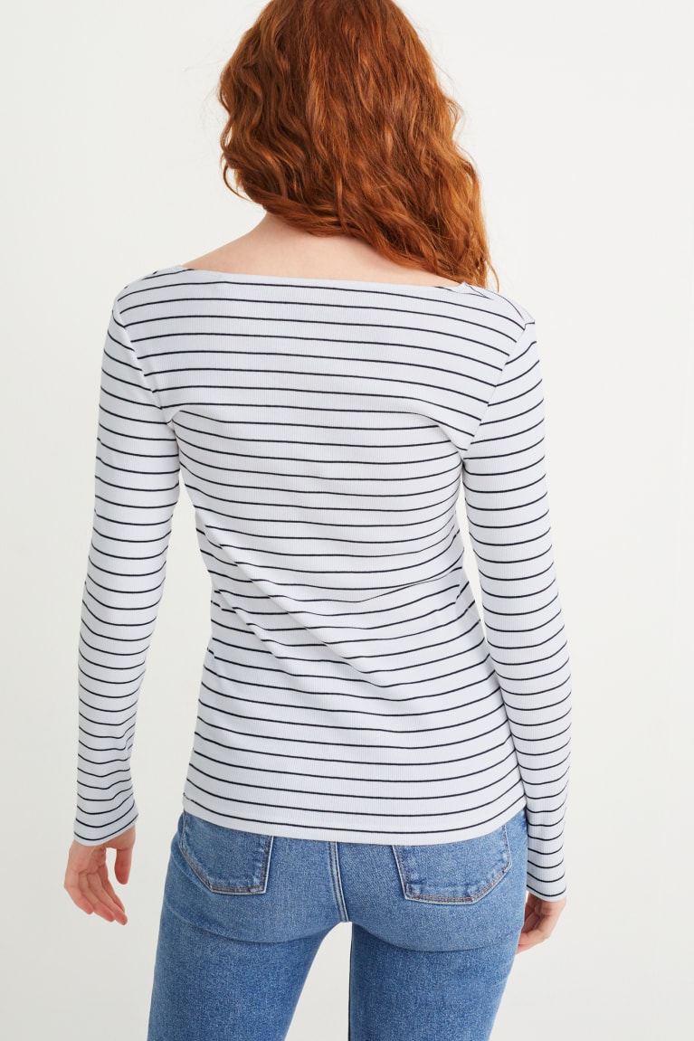 White / Blue C&A Basic Long Sleeve Striped Women's Top | TIYCX-6943