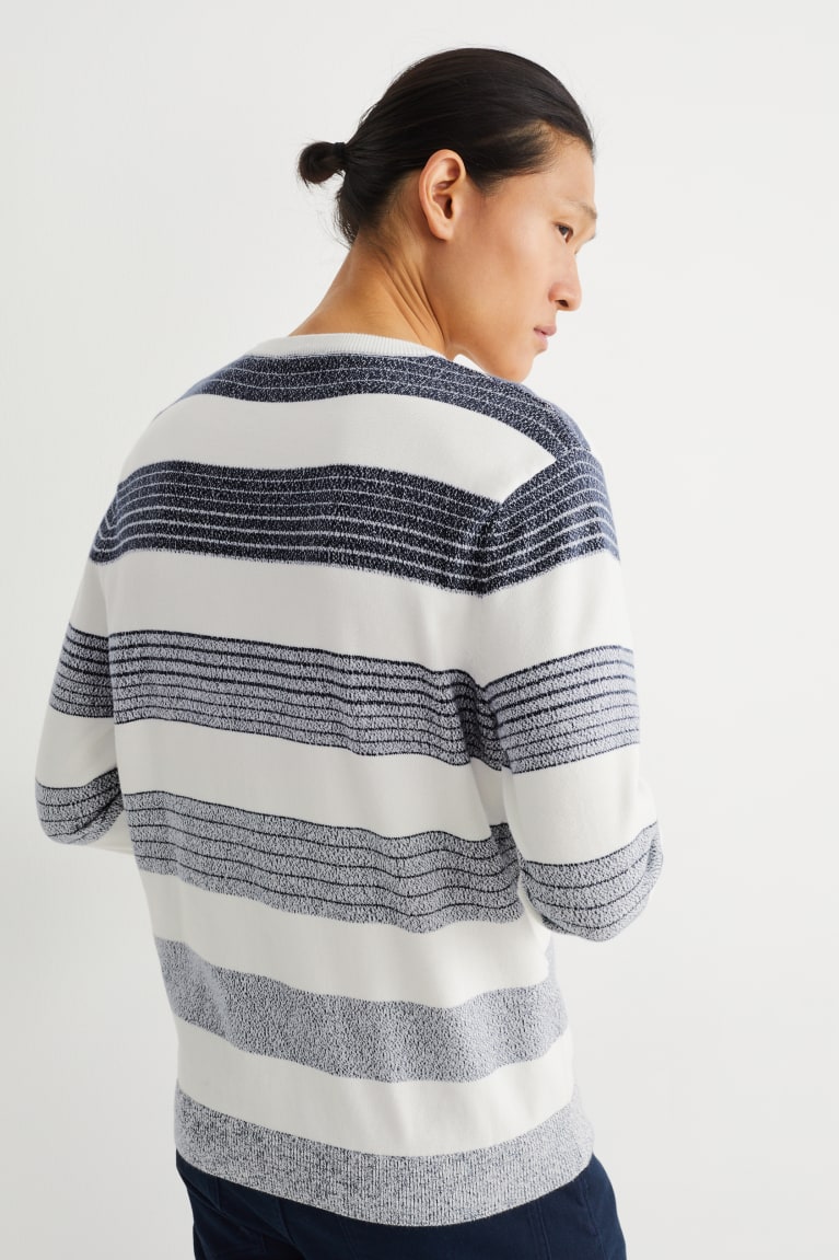 White / Blue C&A Striped Men's Jumper | IUDKF-2763