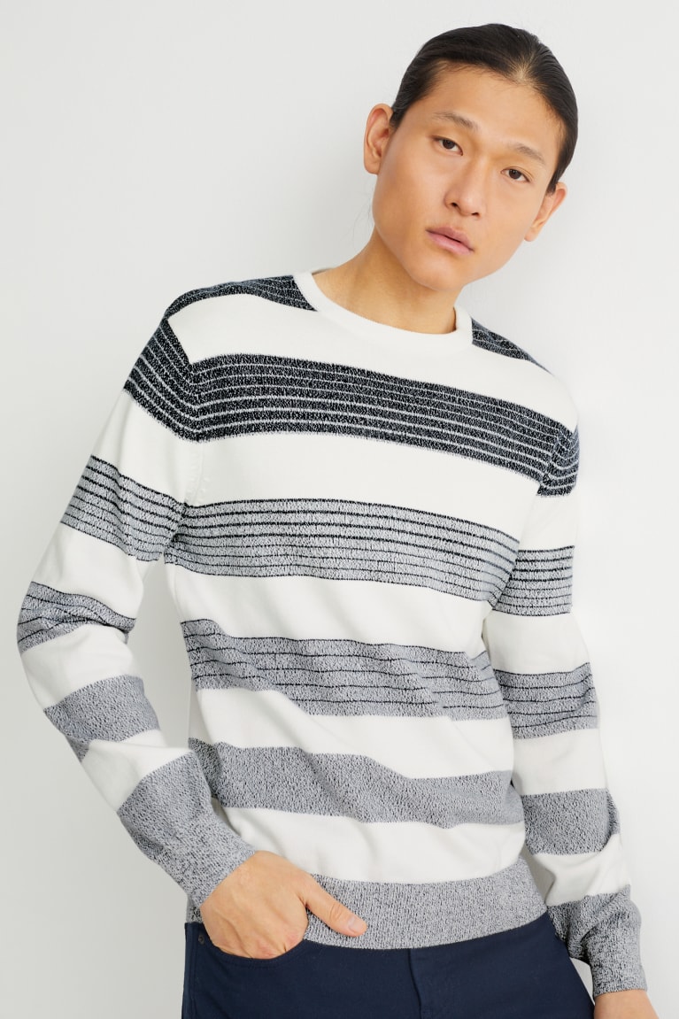 White / Blue C&A Striped Men\'s Jumper | IUDKF-2763