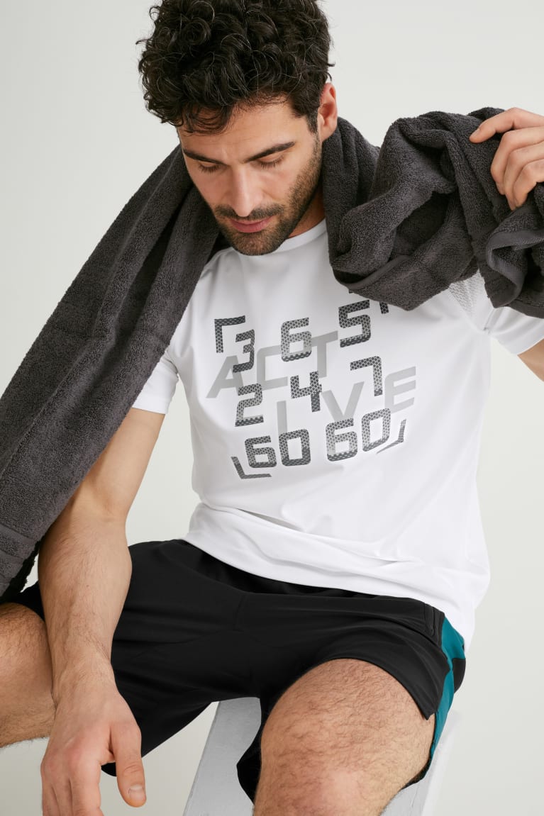 White C&A Active Men's T-shirts | QBZKA-1394